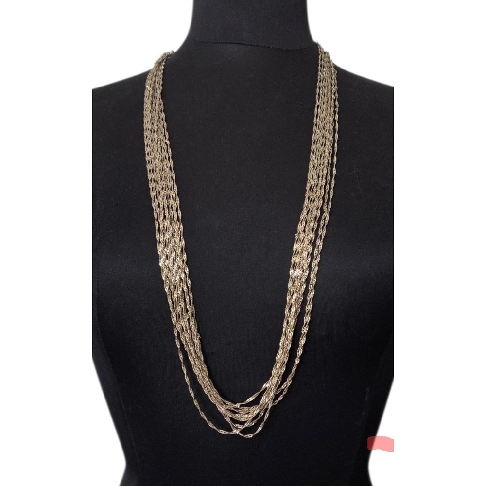 Vintage Kenneth Cole NY Multi Strand‎ Necklace, Gold Tone Diamond Cut Chains
